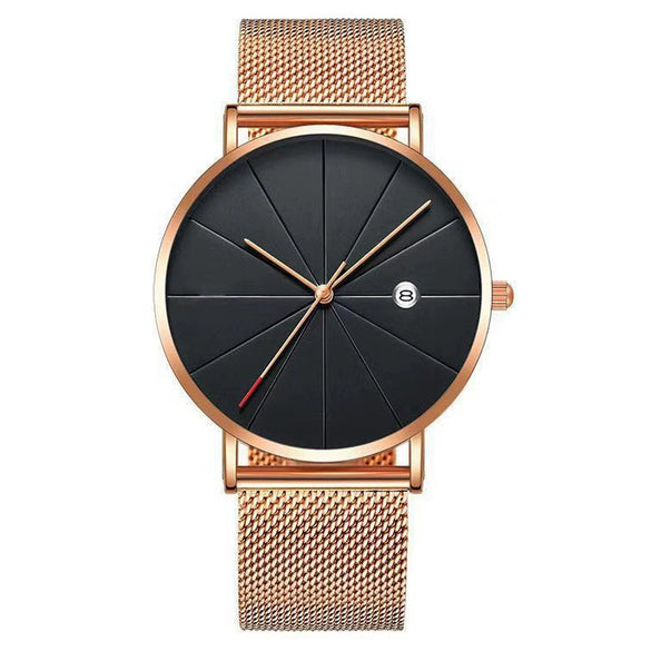 Men's Alloy Case Stainless Steel Strap Pin Buckle Round Dial Leisure Quartz Watch