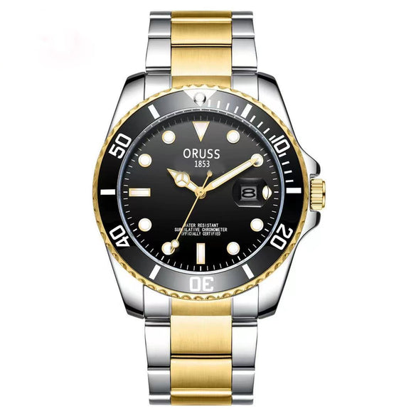 Men's Alloy Case Stainless Steel Strap Round Dial Luminous Waterproof Business Style Automatic Nonmechanical Watch