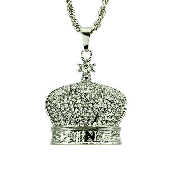 Men's Alloy Chain Necklace With Diamond Crown Pendant Hip Hop Style