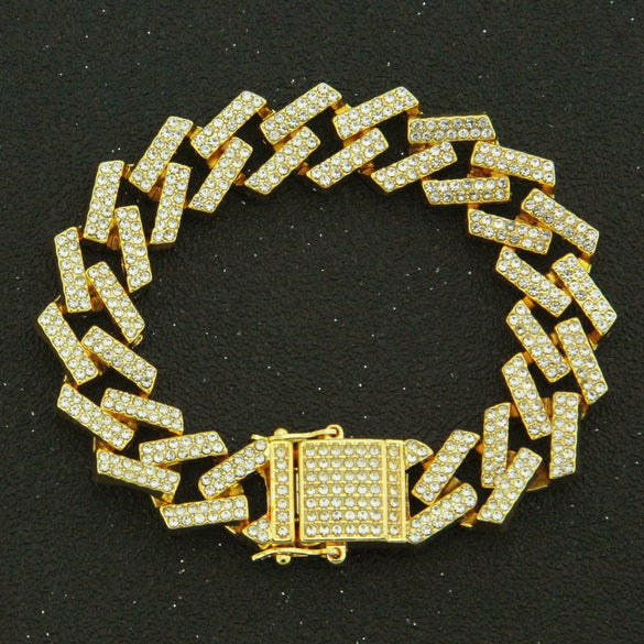 Men's Alloy Cuban Chain Bracelet With Diamond And Geometric Design Hiphop Style Magnet Buckle