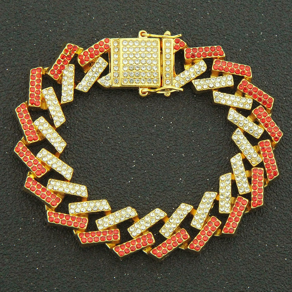 Men's Alloy Cuban Chain Bracelet With Diamond And Geometric Design Hiphop Style Magnet Buckle