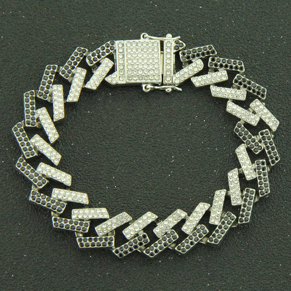 Men's Alloy Cuban Chain Bracelet With Diamond And Geometric Design Hiphop Style Magnet Buckle