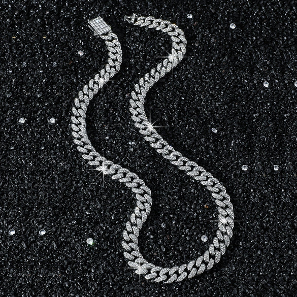 Men's Alloy Cuban Chain Hiphop Geometric Diamond Design Necklace