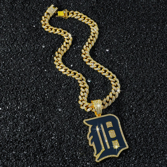 Men's Alloy Cuban Chain Hiphop Style Oil Dripping Baseball Team Logo Pendant Necklace With Electroplating