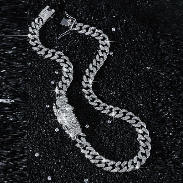 Men's Alloy Cuban Chain Necklace With Diamond And Death Figure Hiphop Style Geometric Design