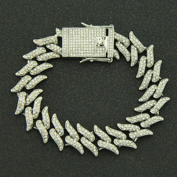 Men's Alloy Cuban Chain Necklace With Diamond And Geometric Design