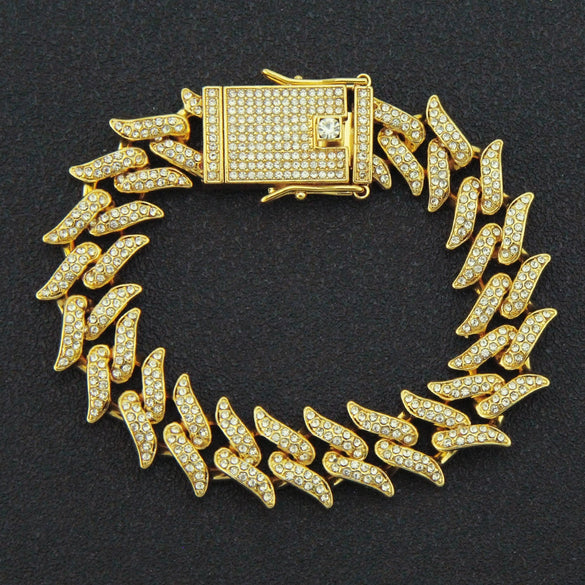 Men's Alloy Cuban Chain Necklace With Diamond And Geometric Design