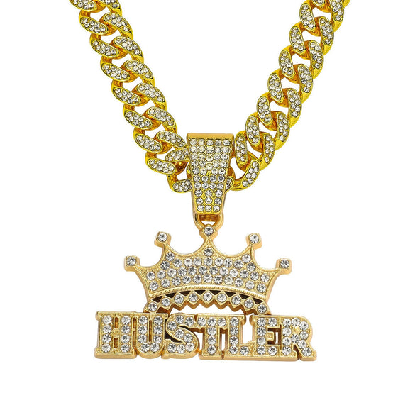 Men's Alloy Cuban Chain With Geometric Diamond Letter Pendant Necklace