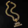 Men's Alloy Cuban Chain With Geometric Diamond Letter Pendant Necklace