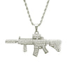 Men's Alloy Diamondencrusted Geometric Ak47 Submachine Gun Pendant Necklace With Twist Chain