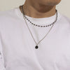 Men's Alloy Double Layer Stacked Black Rhinestone Imitation Gem Pendant Necklace With Geometric Pattern And Electroplating Treatment