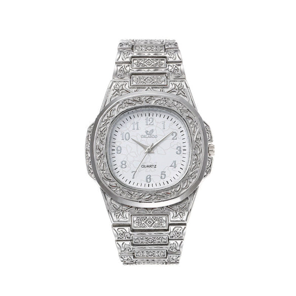 Men's Alloy Fashion Hip Hop Cool Carved Square Dial Quartz Watch
