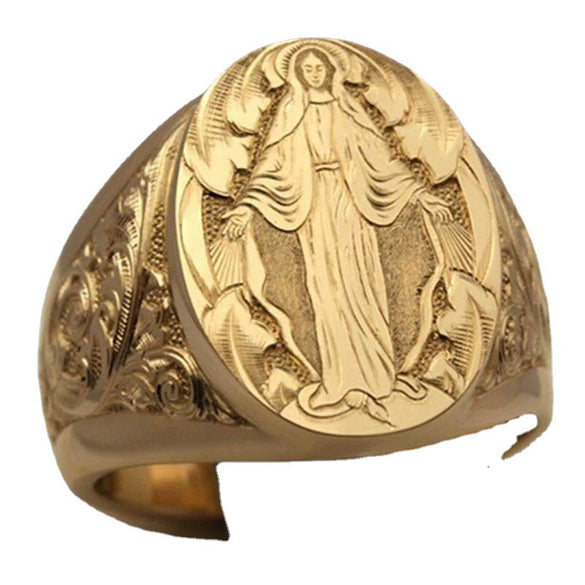 Men's Alloy Geometric Carved Seal Ring Personality Style Electroplated Statement Jewelry