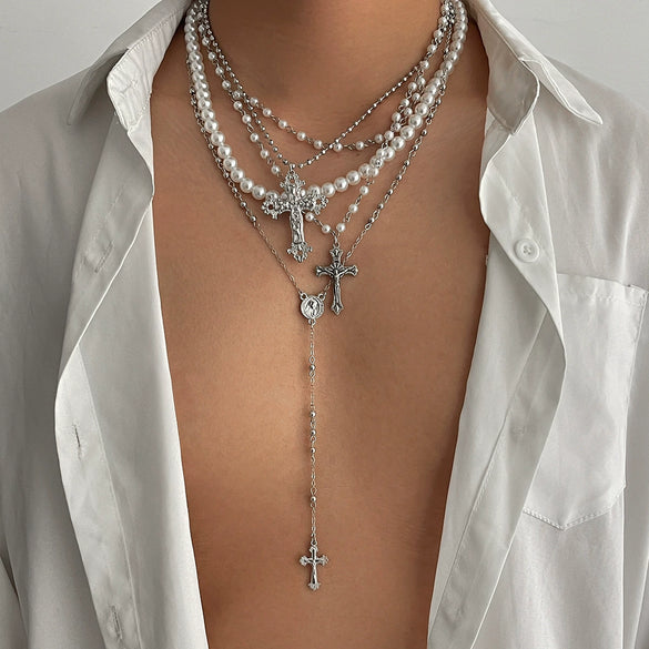 Men's Alloy Geometric Cross Handmade Pendant Necklace Jewelry