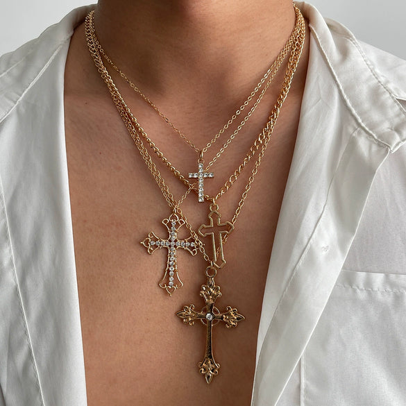 Men's Alloy Geometric Diamond Set Pendant Necklace Hiphop Niche Highgrade Clavicle Chain Jewelry