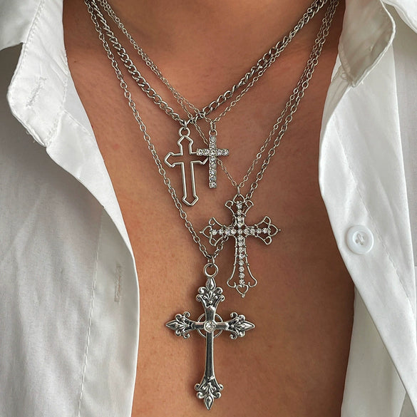 Men's Alloy Geometric Diamond Set Pendant Necklace Hiphop Niche Highgrade Clavicle Chain Jewelry