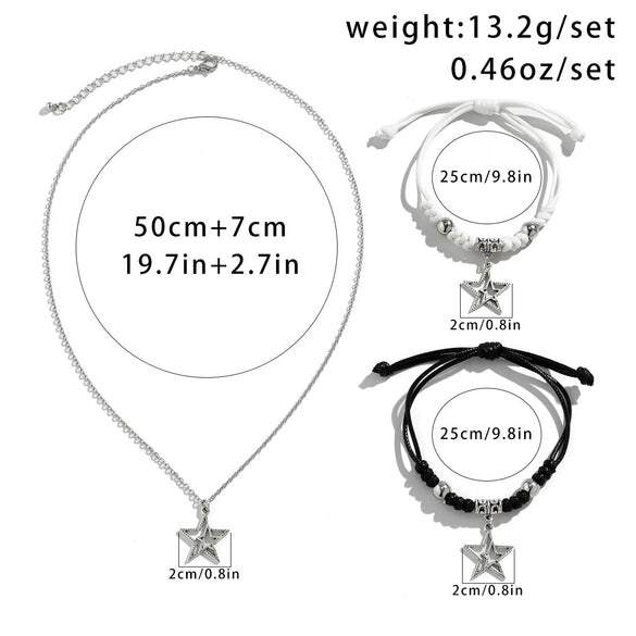 Men's Alloy Geometric Fivepointed Star Handmade Jewelry Necklace And Bracelet Set