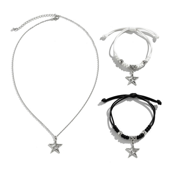 Men's Alloy Geometric Fivepointed Star Handmade Jewelry Necklace And Bracelet Set