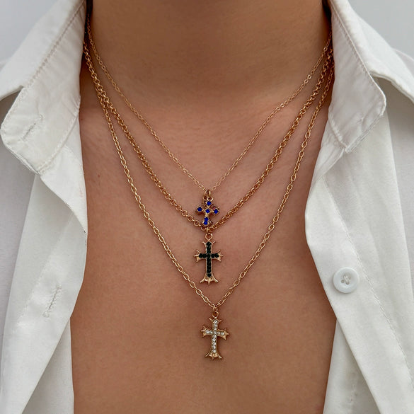 Men's Alloy Geometric Handmade Cross Hiphop Niche Stacked Clavicle Chain Jewelry