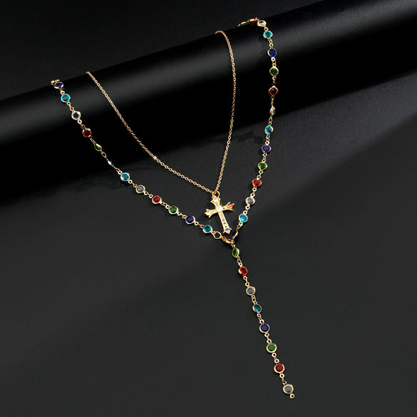 Men's Alloy Geometric Handmade Crystal Cross Pendant Necklace