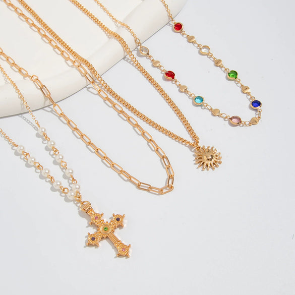 Men's Alloy Geometric Handmade Hiphop Fashion Sun Pendant Clavicle Chain Necklace Jewelry
