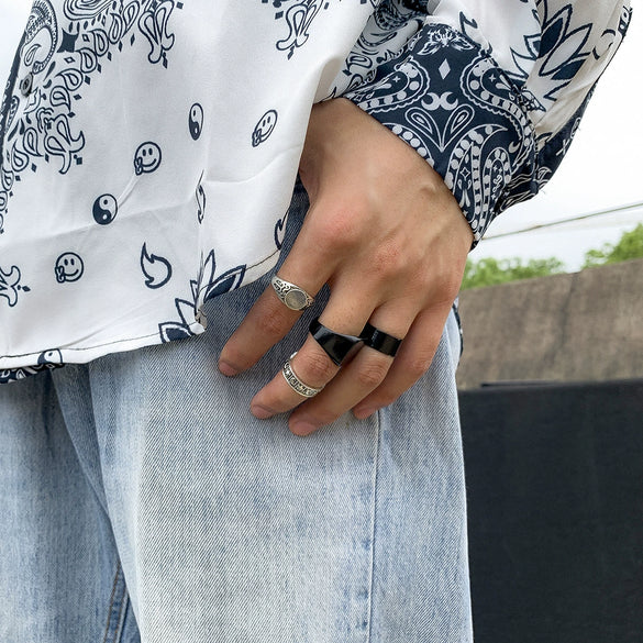 Men's Alloy Geometric Irregular Ring Set Electroplated Cold Style Punk Tail Ring