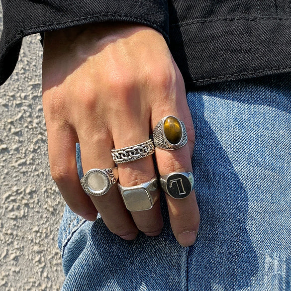 Men's Alloy Geometric Old Style Ring Set
