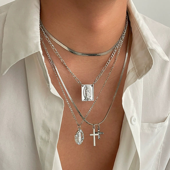 Men's Alloy Geometric Pendant Necklace Handmade Snake Bone Chain