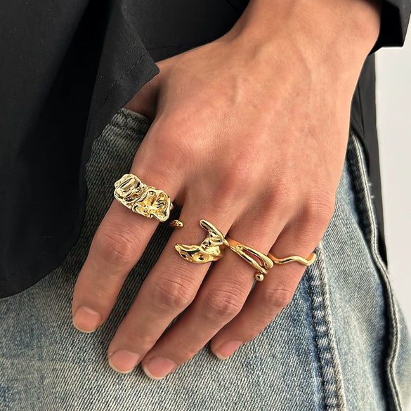 Men's Alloy Geometric Pleated Ring With Electroplating Hiphop Niche Personality Style