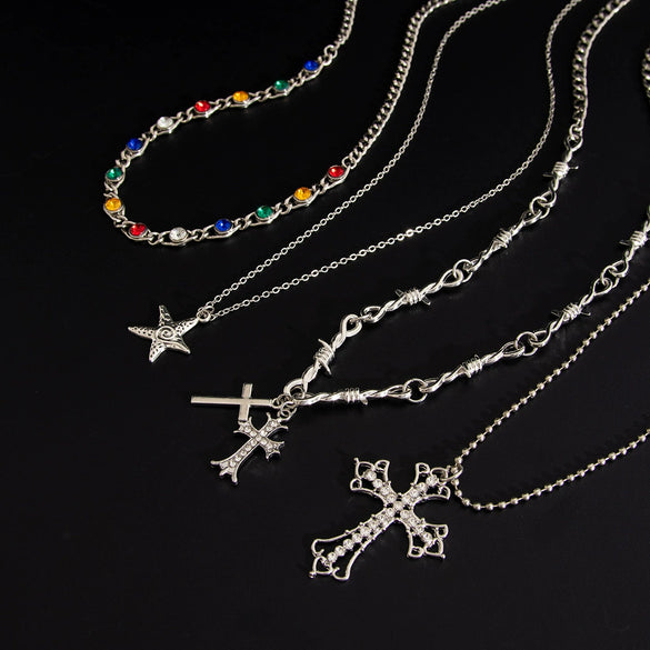 Men's Alloy Handmade Geometric Cross And Fivepointed Star Pendant Necklace