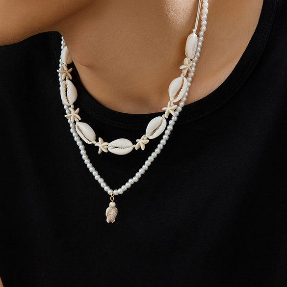 Men's Alloy Handmade Geometric Shell Beaded Turtle Necklace Jewelry