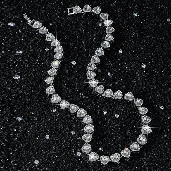 Men's Alloy Heart Splicing Cuban Chain Necklace With Geometric Pattern And Set With Diamonds Hip Hop Style
