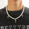 Men's Alloy Imitation Pearl Cross Diamondencrusted Hiphop Necklace