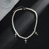Men's Alloy Imitation Pearl Cross Diamondencrusted Hiphop Necklace
