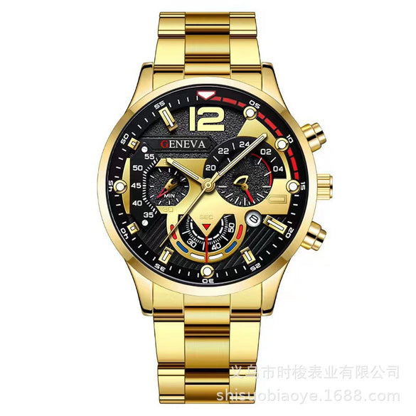 Men's Alloy Iron Stainless Steel Sports Leisure Round Dial Quartz Watch With Luminous Pointer And Calendar