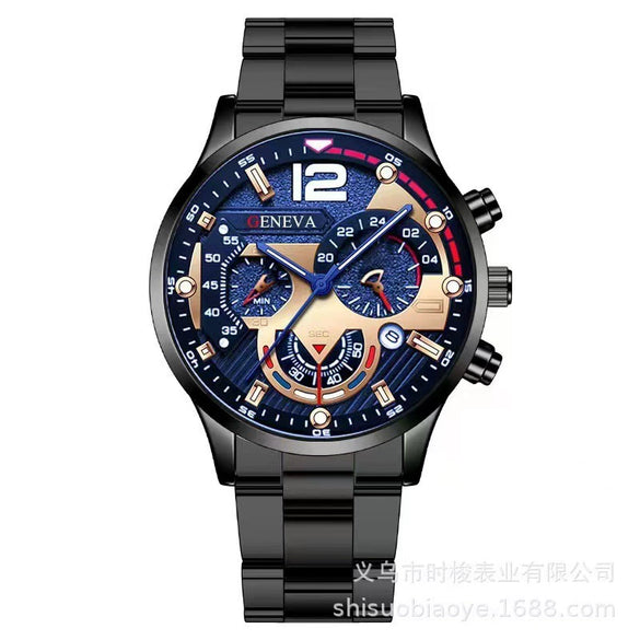 Men's Alloy Iron Stainless Steel Sports Leisure Round Dial Quartz Watch With Luminous Pointer And Calendar