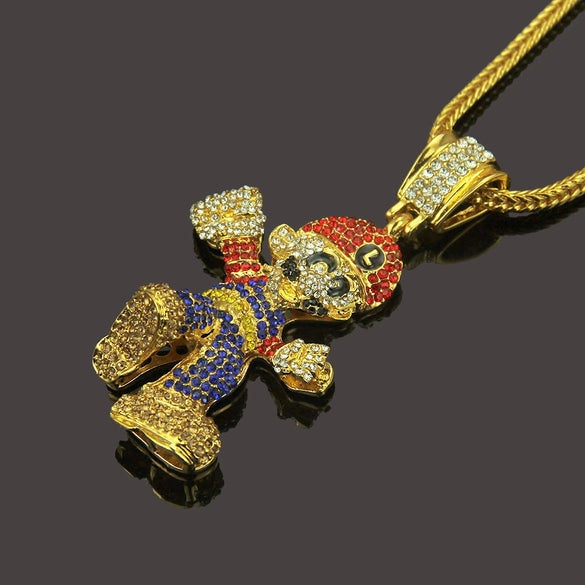 Men's Alloy Jewelry Punk Style Cartoon Characters Diamondencrusted Threedimensional Figure Pendant Necklace With Snake Bone Chain