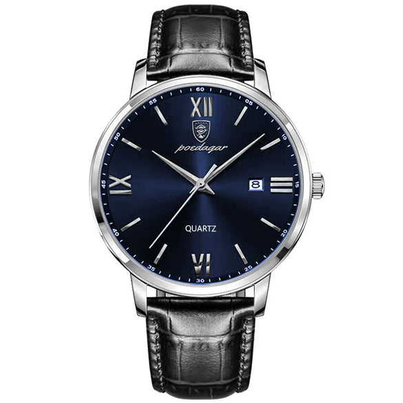 Men's Alloy Leather Business Round Dial Waterproof Quartz Watch