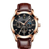 Men's Alloy Leather Quartz Watch With Sapphire Crystal Glass Mirror Round Dial Waterproof Luminous