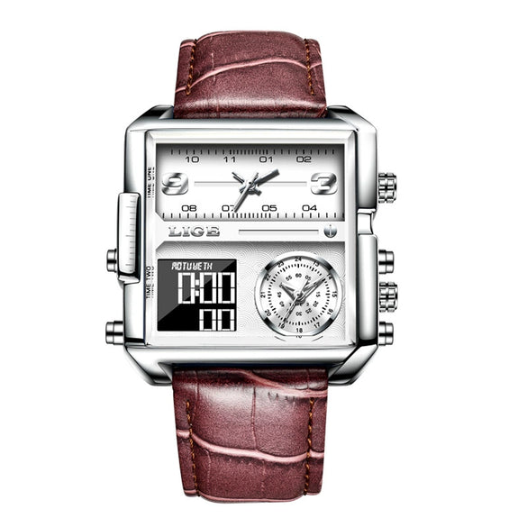 Men's Alloy Leather Square Dial Electronic Quartz Business Style Watch