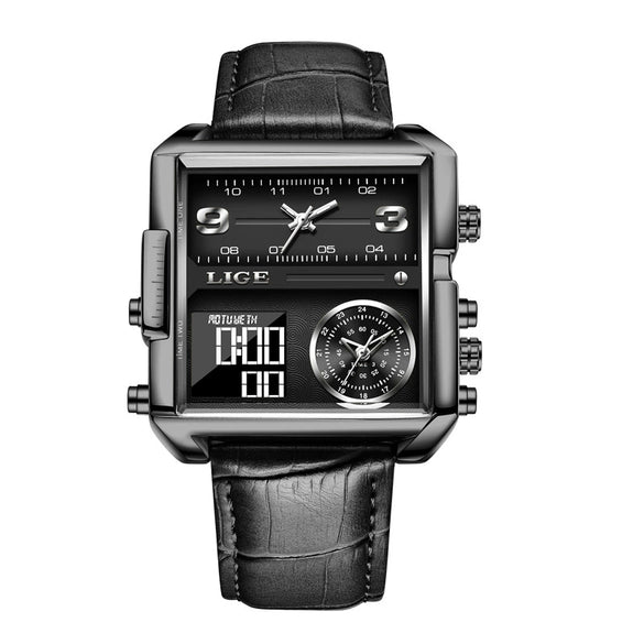 Men's Alloy Leather Square Dial Electronic Quartz Business Style Watch