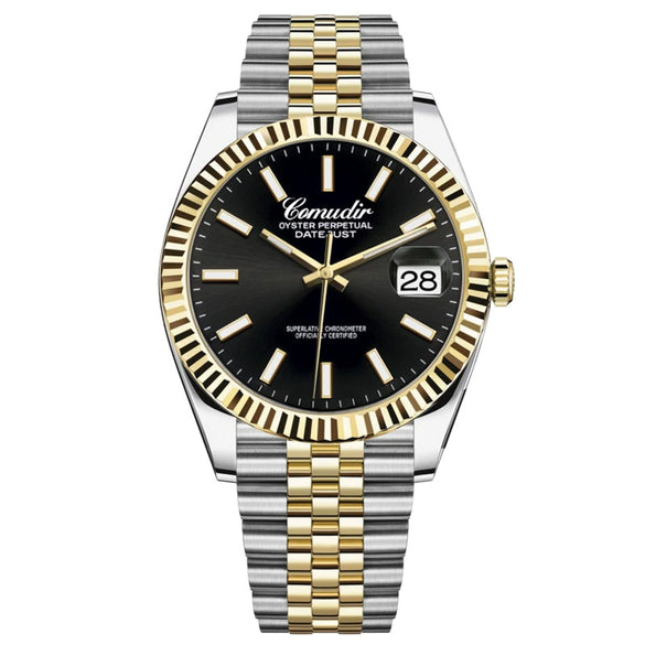 Men's Alloy Mechanical Watch With Luminous Calendar Waterproof Business Style Mineral Reinforced Glass Mirror Stainless Steel Belt Concealed Buckle Onion Crown