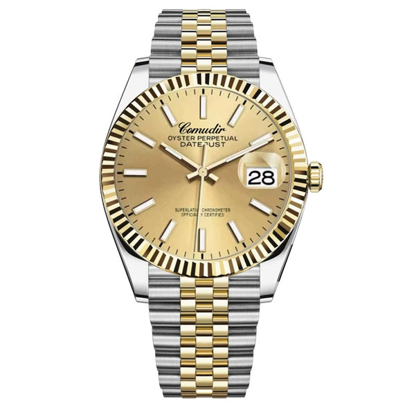 Men's Alloy Mechanical Watch With Luminous Calendar Waterproof Business Style Mineral Reinforced Glass Mirror Stainless Steel Belt Concealed Buckle Onion Crown