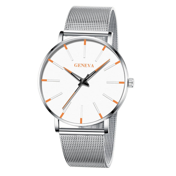 Men's Alloy Mesh Strap Quartz Watch With Colorful Round Dial And Ordinary Crown