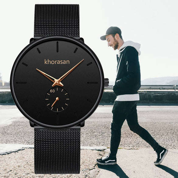 Men's Alloy Mesh Strap Stainless Steel Case Quartz Watch With Round Dial