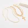 Men's Alloy Pearl Chain Overlapping Cross Geometric Handmade Necklace