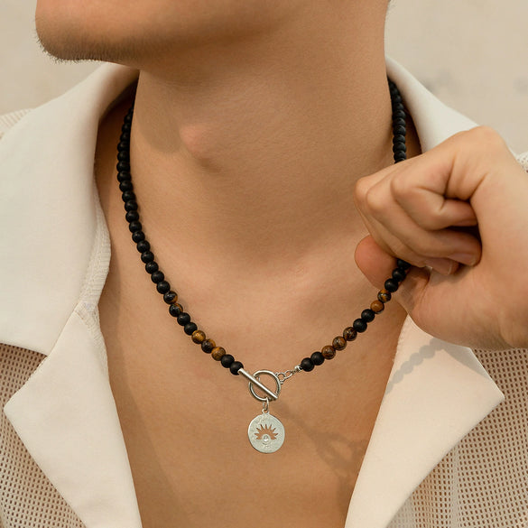 Men's Alloy Pendant Beaded Regular Chain Handmade Geometric Hiphop Niche Necklace Jewelry