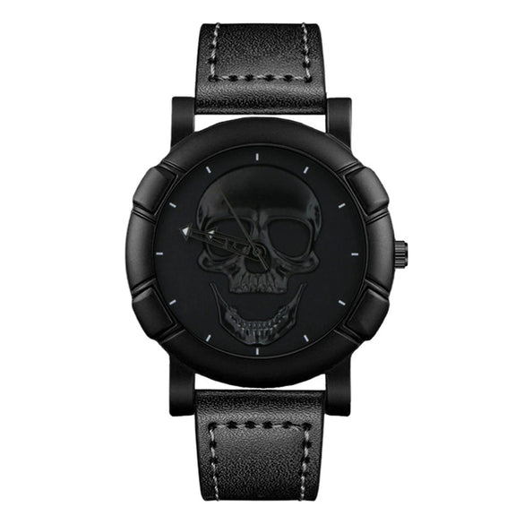 Men's Alloy Pu Strap Round Dial Skull Head Business Style Wrist Watch