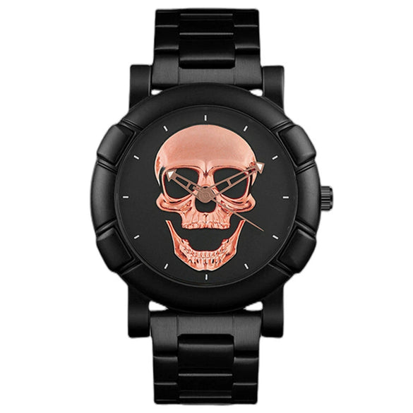 Men's Alloy Pu Strap Round Dial Skull Head Business Style Wrist Watch