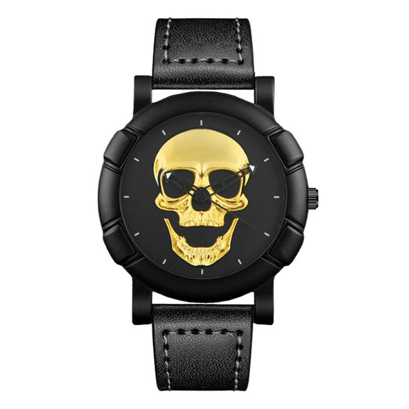 Men's Alloy Pu Strap Round Dial Skull Head Business Style Wrist Watch